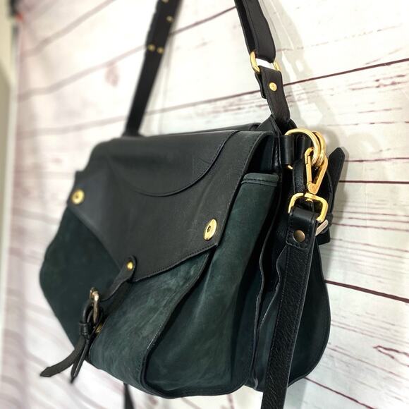 THAKOON Rampling Bag Nubuck Leather Satchel Shoulder Double Saddlebag Black - Picture 4 of 15